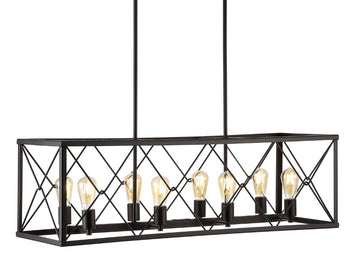 Galax 39" 8-Light Adjustable Iron Farmhouse Industrial LED Dimmable Pendant - JONATHAN Y